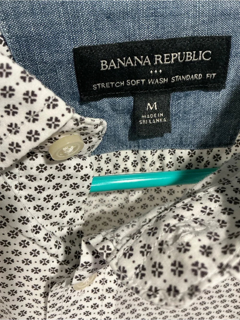 Banana Republic White Button-Down Shirt with Black Dot Pattern